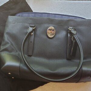 NWT Tumi Turin Shopper Tote in Black/Blue with Laptop Sleeve, Seffiano Leather!